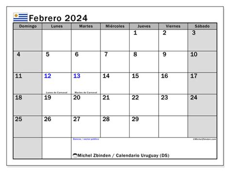 calendario febrero 2024 uruguay